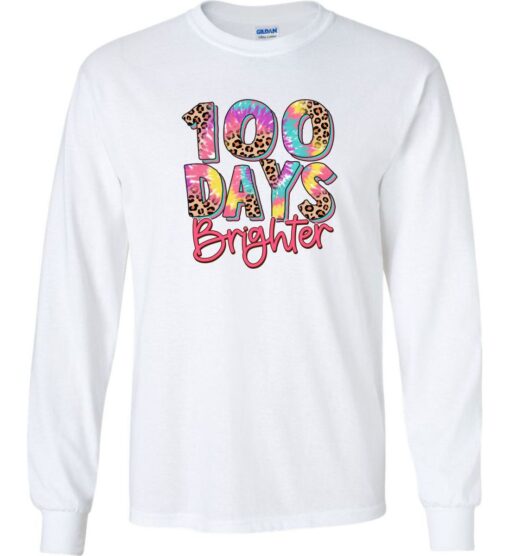 White Long Sleeve T-Shirt (100 Days Brighter (Design 'B')