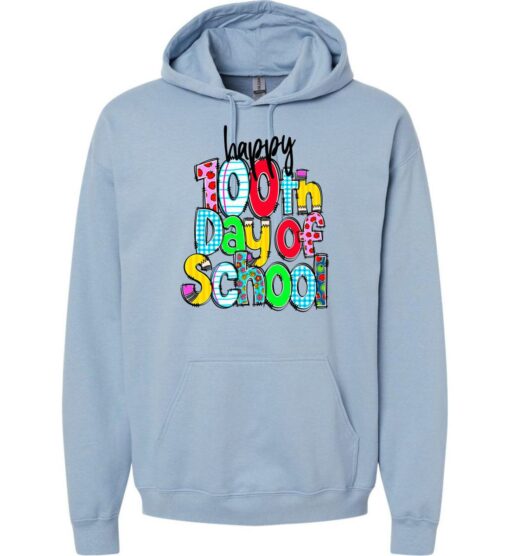 Stone Blue Softstyle Hoodie (Happy 100th Day Design 'C')