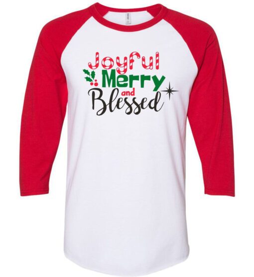 Red/White Unisex Raglan T-Shirt (Joyful, Merry, Blessed)