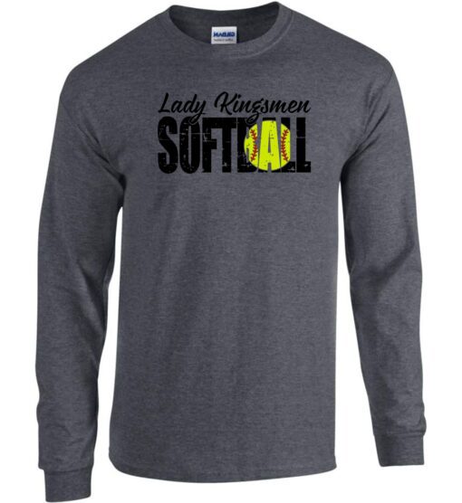 Dark Heather Long Sleeve T-Shirt (Lady Kingsmen Softball Design A)