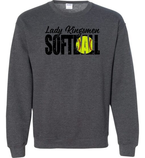 Dark Heather Crewneck Sweatshirt (Lady Kingsmen Softball Design A)