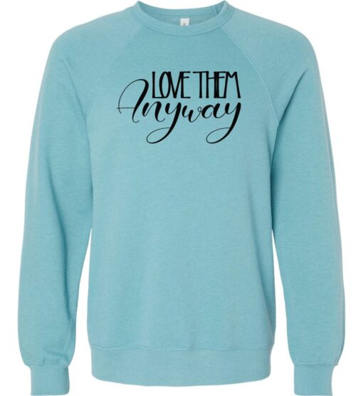 Heather Blue Lagoon Raglan Sweatshirt (Faith & Encouragement Design F)